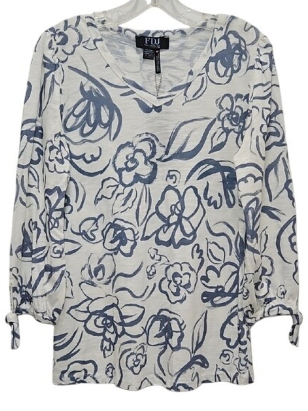 FDJ French Dressing Jeans Floral Print V-Neck Top - Blue White Blouse New Small